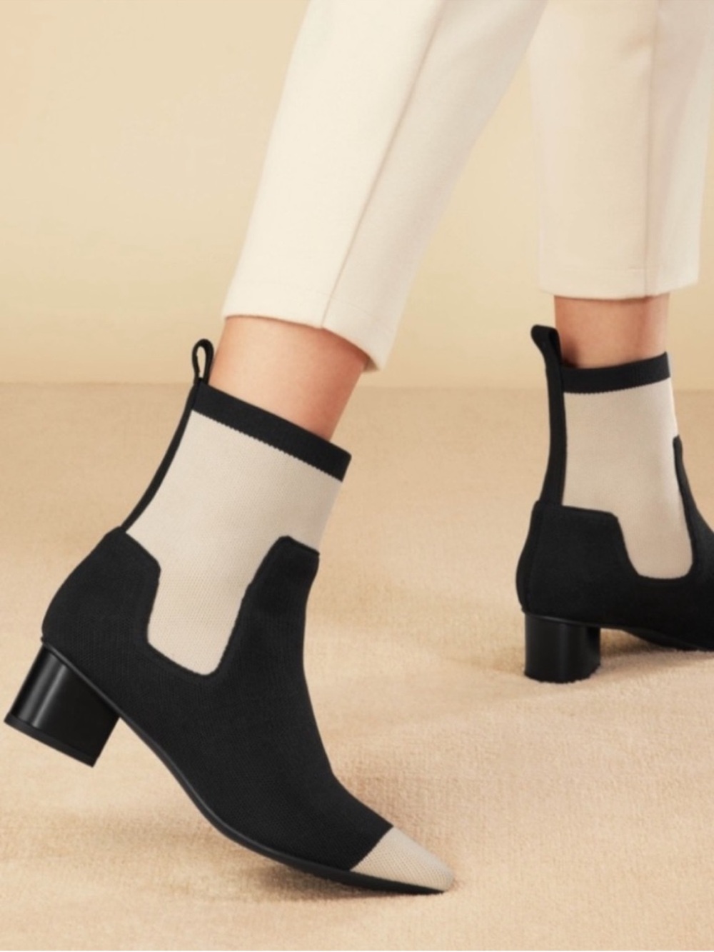 Vivaia Theresa Square-Toe Water-Repellent Ankle Boots EU 43 US 11 Black Cream